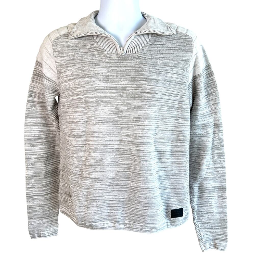 Projek Raw Mens Quarter Zip Mixed Media‎ Sweater Gray Size Medium Tech Urban